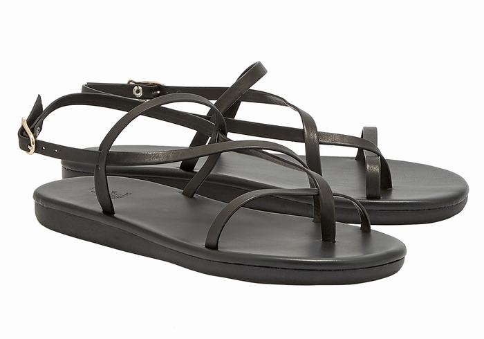 Women Ancient Greek Sandals Alethea Back-Strap Sandals Black | UPI6464MY