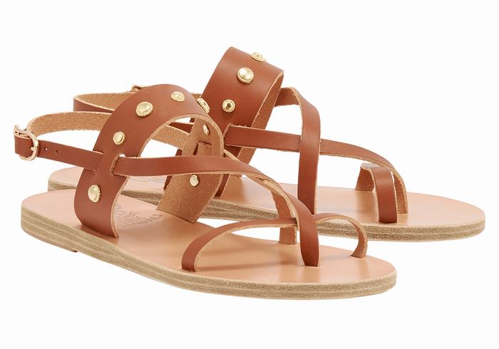 Women Ancient Greek Sandals Alethea Bee Back-Strap Sandals Dark Brown | KYJ8350VK