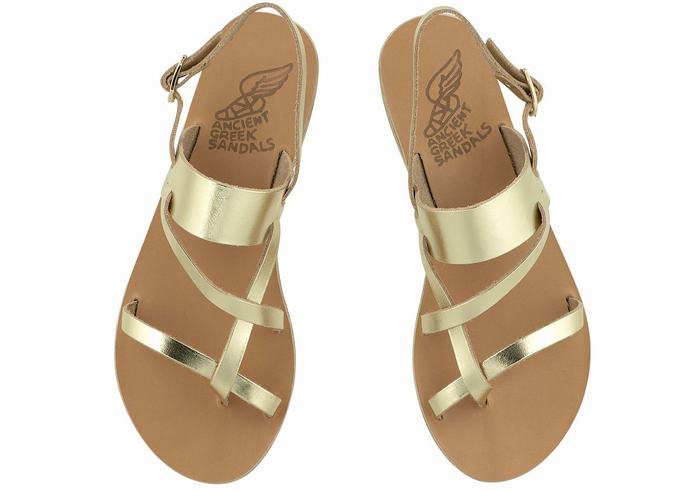 Women Ancient Greek Sandals Alethea Leather Back-Strap Sandals Gold White | XSY9040GP