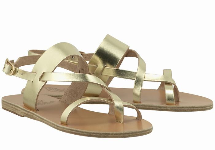 Women Ancient Greek Sandals Alethea Leather Back-Strap Sandals Gold White | XSY9040GP