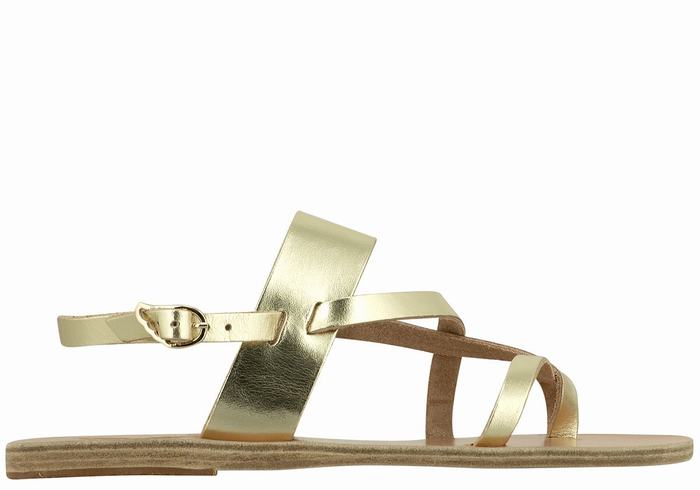 Women Ancient Greek Sandals Alethea Leather Back-Strap Sandals Gold White | XSY9040GP