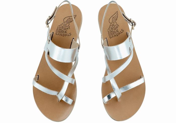 Women Ancient Greek Sandals Alethea Leather Back-Strap Sandals Silver | CDU8722EI