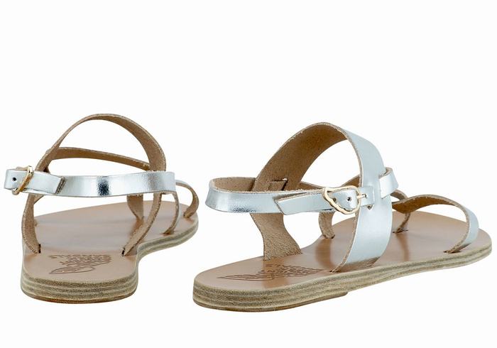 Women Ancient Greek Sandals Alethea Leather Back-Strap Sandals Silver | CDU8722EI