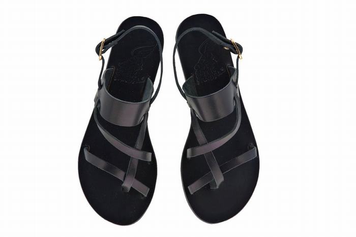 Women Ancient Greek Sandals Alethea Leather Back-Strap Sandals Black | MBI2089TL