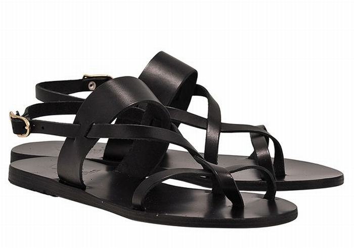 Women Ancient Greek Sandals Alethea Leather Back-Strap Sandals Black | MBI2089TL