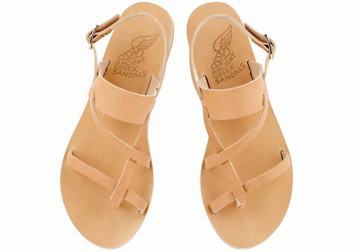 Women Ancient Greek Sandals Alethea Leather Back-Strap Sandals Beige | DMC2452RB