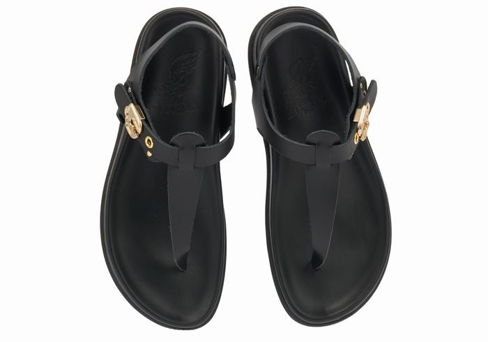 Women Ancient Greek Sandals Alki Flip Flop Back-Strap Sandals Black | HJE7060GE