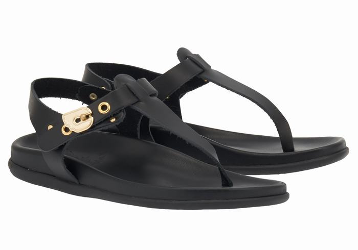 Women Ancient Greek Sandals Alki Flip Flop Back-Strap Sandals Black | HJE7060GE