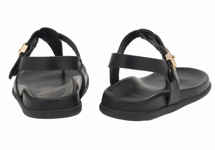 Women Ancient Greek Sandals Alki Flip Flop Back-Strap Sandals Black | HJE7060GE