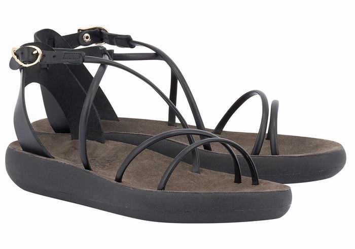 Women Ancient Greek Sandals Anastasia Comfort Ankle Strap Sandals Black | DVG1173IK