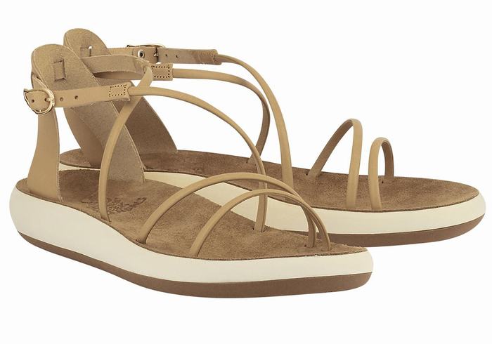 Women Ancient Greek Sandals Anastasia Comfort Ankle Strap Sandals Beige | NEM9637ER