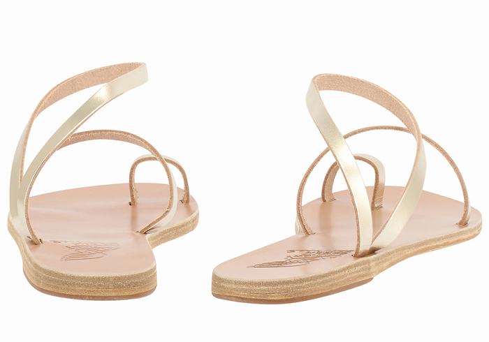 Women Ancient Greek Sandals Apli Eleftheria Leather Fisherman Sandals Gold White | JWR1474IO