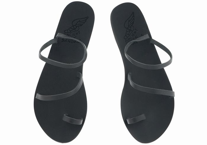 Women Ancient Greek Sandals Apli Eleftheria Leather Toe-Post Sandals Black | UPU5423IJ