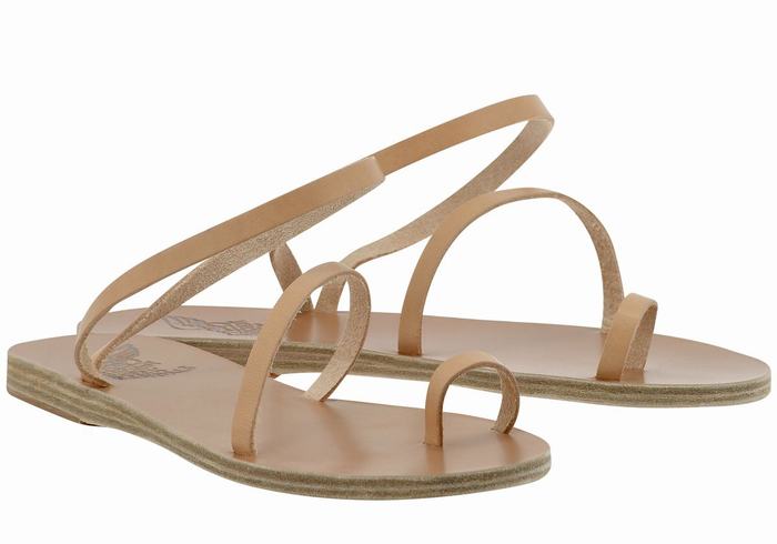 Women Ancient Greek Sandals Apli Eleftheria Leather Toe-Post Sandals Beige | VRD8754DW