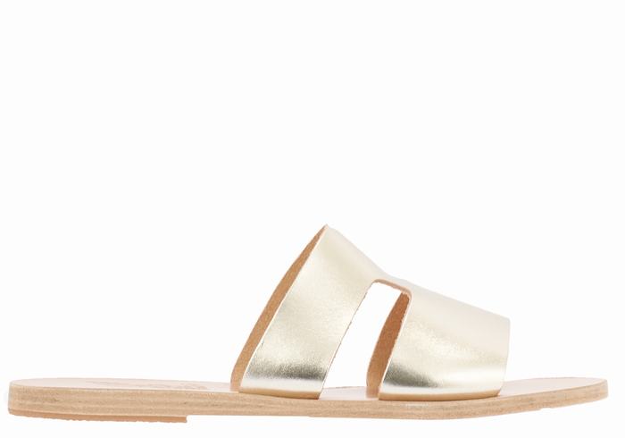 Women Ancient Greek Sandals Apteros Slide Sandals Gold White | RQE9130QO