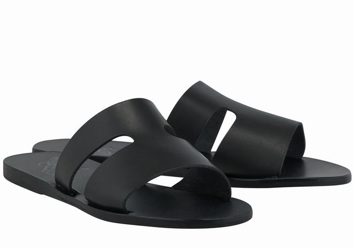 Women Ancient Greek Sandals Apteros Slide Sandals Black | QPR8337KR