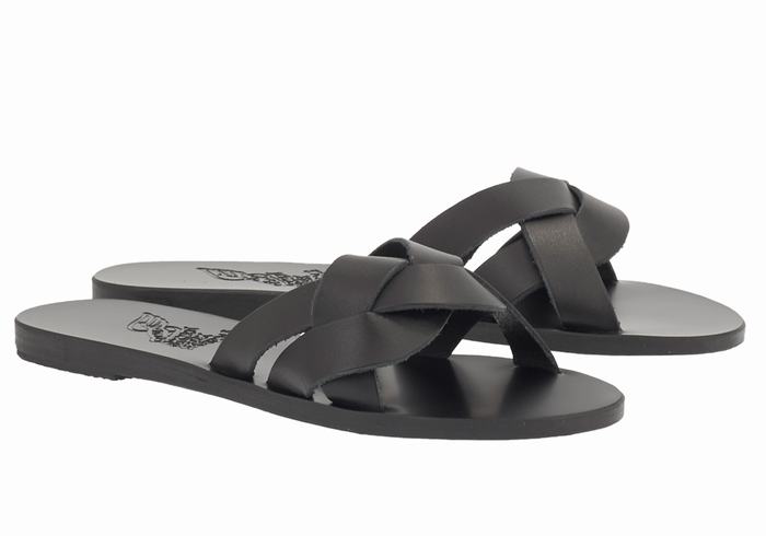 Women Ancient Greek Sandals Arachne Slide Sandals Black | RLW5666XA