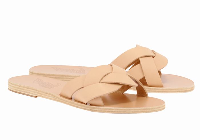 Women Ancient Greek Sandals Arachne Slide Sandals Beige | RHU5562BH