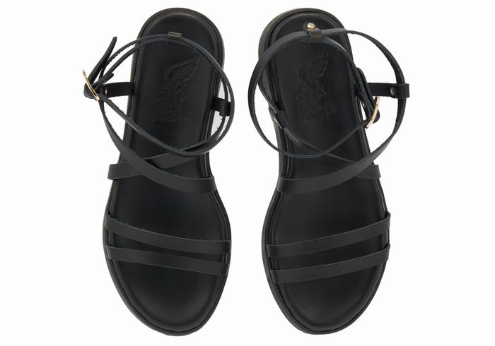 Women Ancient Greek Sandals Aristea Leather Platform Sandals Black | KAH95CP