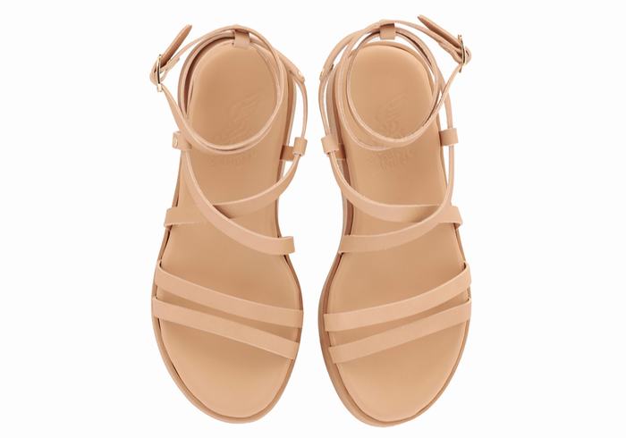 Women Ancient Greek Sandals Aristea Leather Platform Sandals Beige | SLB7411IL