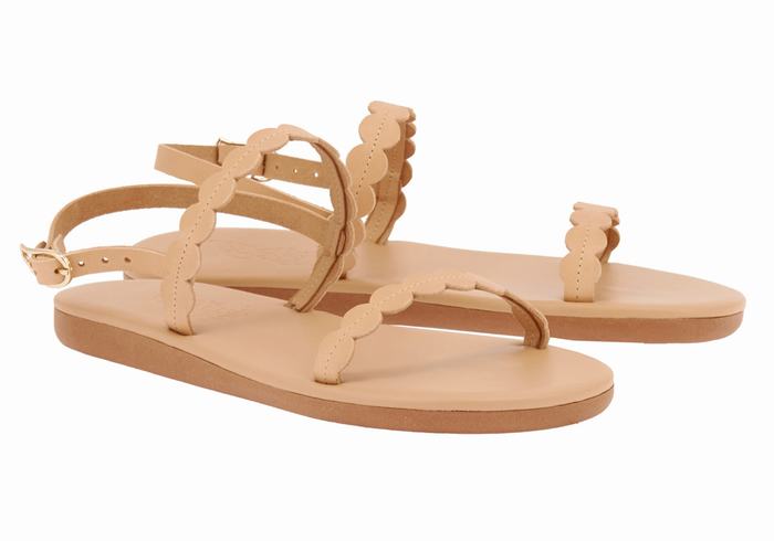 Women Ancient Greek Sandals Aroula Back-Strap Sandals Beige | WZV7862PS