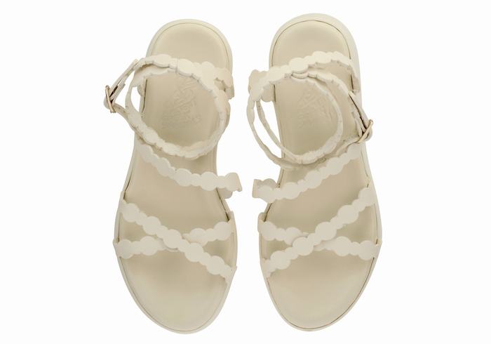 Women Ancient Greek Sandals Aspis Leather Platform Sandals White | JQX3775RK