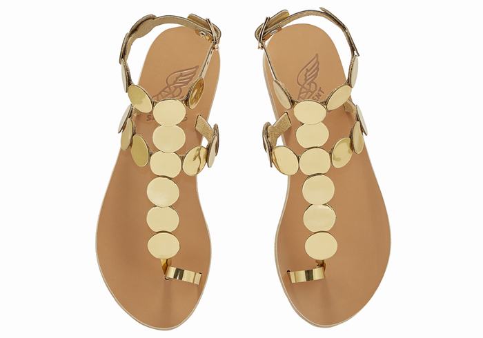 Women Ancient Greek Sandals Asteras Leather Toe-Post Sandals Gold | UIX8983MW