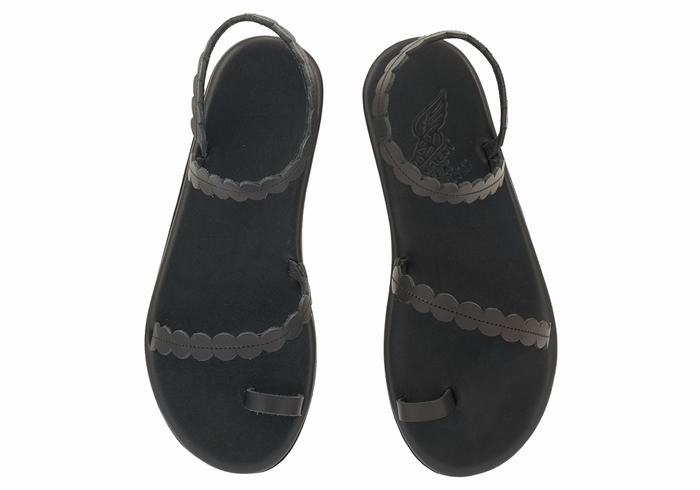 Women Ancient Greek Sandals Aura Toe-Post Sandals Black | XYS2354IY