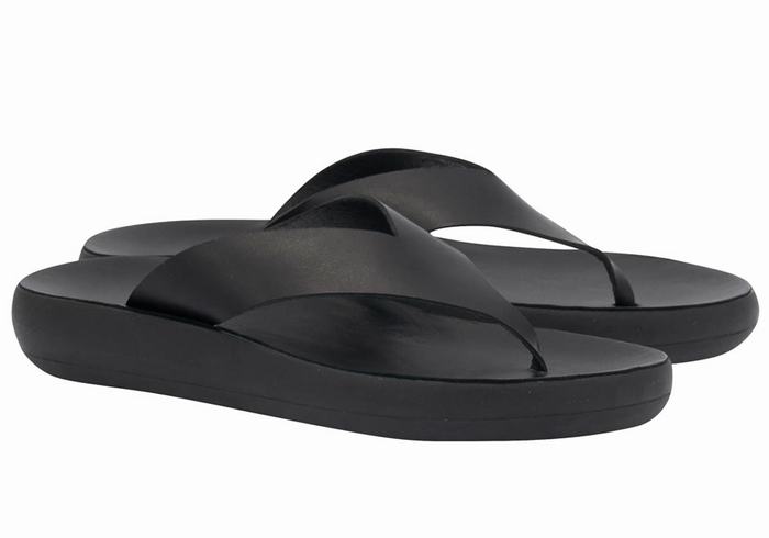 Women Ancient Greek Sandals Charys Comfort Flip Flops Black | REB9274SZ