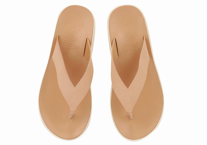 Women Ancient Greek Sandals Charys Comfort Flip Flops Beige | EIG6172QQ