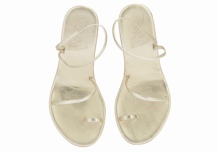 Women Ancient Greek Sandals Chora Mid Wedge Sandals Gold White | DFO3100MJ