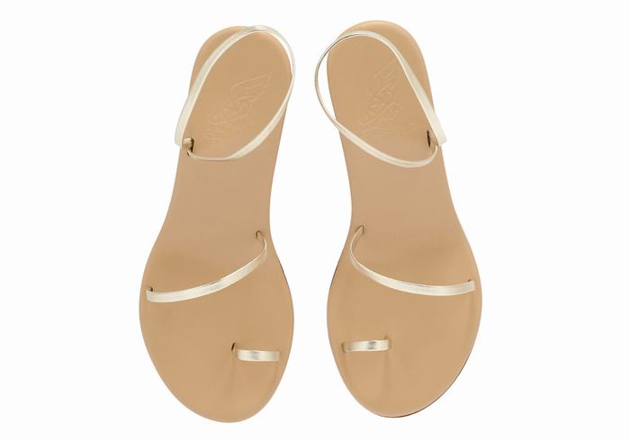 Women Ancient Greek Sandals Chora Mid Wedge Sandals Gold White | YVT2864TT