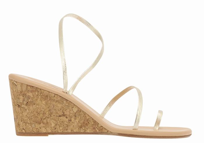 Women Ancient Greek Sandals Chora Mid Wedge Sandals Gold White | YVT2864TT