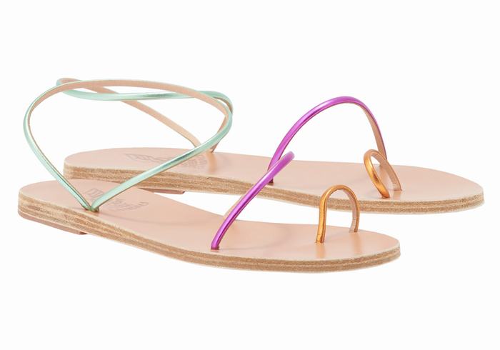 Women Ancient Greek Sandals Chora Toe-Post Sandals Gold Purple Green | WFK5623GG