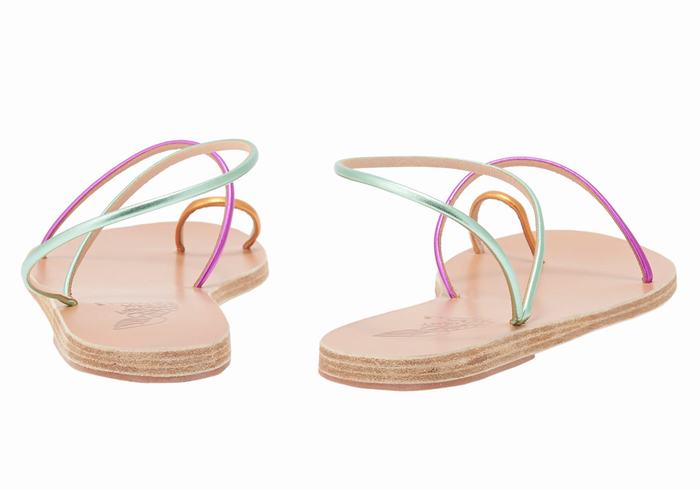 Women Ancient Greek Sandals Chora Toe-Post Sandals Gold Purple Green | WFK5623GG