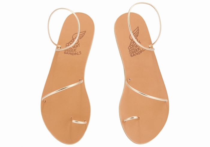 Women Ancient Greek Sandals Chora Toe-Post Sandals Gold White | VTZ404UB