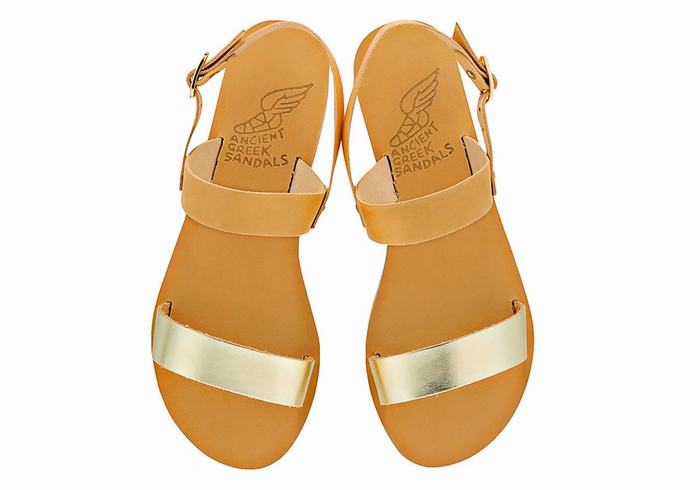 Women Ancient Greek Sandals Clio Back-Strap Sandals Beige Gold White | DEU9353OC