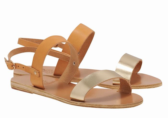 Women Ancient Greek Sandals Clio Back-Strap Sandals Beige Gold White | DEU9353OC