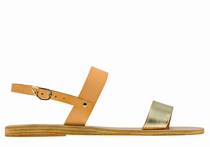 Women Ancient Greek Sandals Clio Back-Strap Sandals Beige Gold White | DEU9353OC