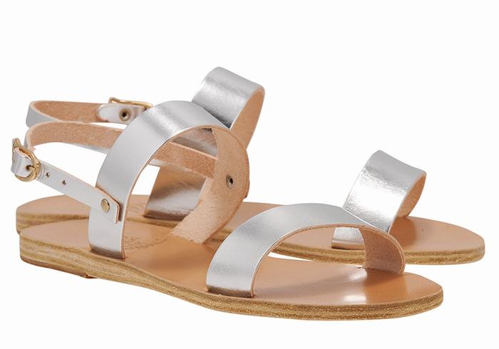 Women Ancient Greek Sandals Clio Back-Strap Sandals Silver | EOG10069KY