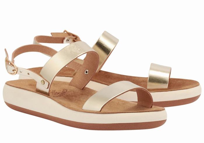 Women Ancient Greek Sandals Clio Comfort Casual Sandals Gold White | NUG6036TP