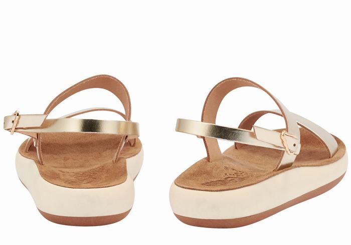 Women Ancient Greek Sandals Clio Comfort Casual Sandals Gold White | NUG6036TP