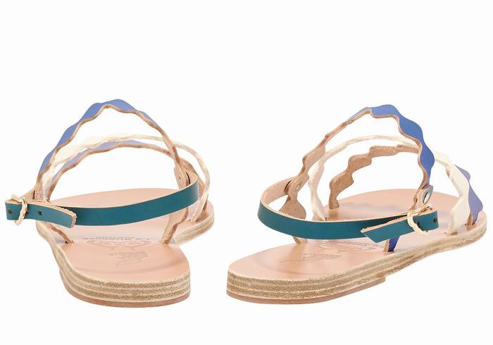 Women Ancient Greek Sandals Clio Onda Back-Strap Sandals Blue White | IWG2026QY