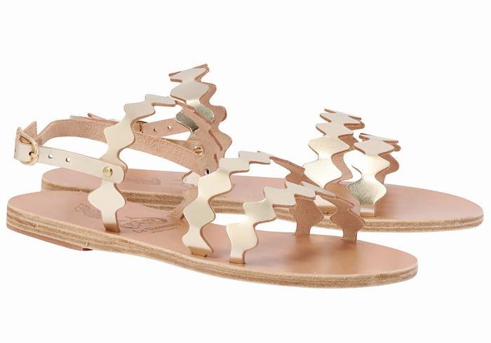 Women Ancient Greek Sandals Clio Onda Back-Strap Sandals Gold White | PBK996BO