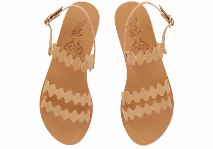 Women Ancient Greek Sandals Clio Onda Back-Strap Sandals Beige | NIE8495UO