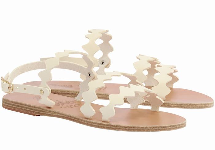 Women Ancient Greek Sandals Clio Onda Leather Back-Strap Sandals White | GFV4015RP