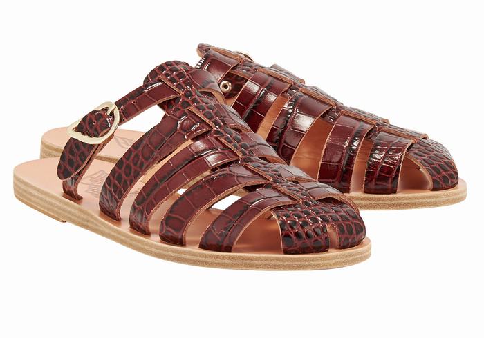 Women Ancient Greek Sandals Cosmia Fisherman Sandals Dark Red Black | XFO479IC