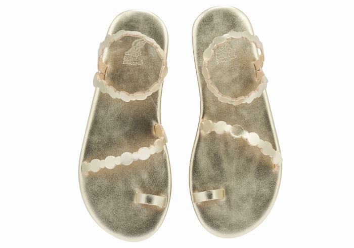 Women Ancient Greek Sandals Cronos Toe-Post Sandals Gold White | ACI8975AS