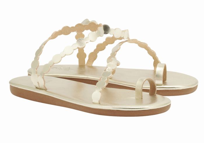 Women Ancient Greek Sandals Cronos Toe-Post Sandals Gold White | ACI8975AS