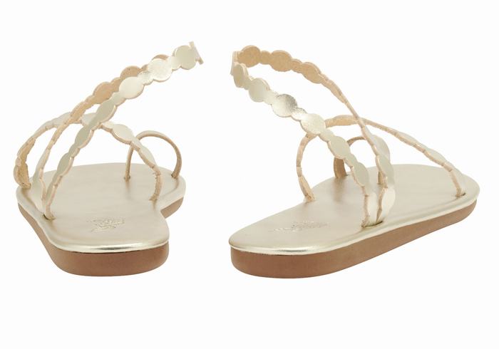 Women Ancient Greek Sandals Cronos Toe-Post Sandals Gold White | ACI8975AS